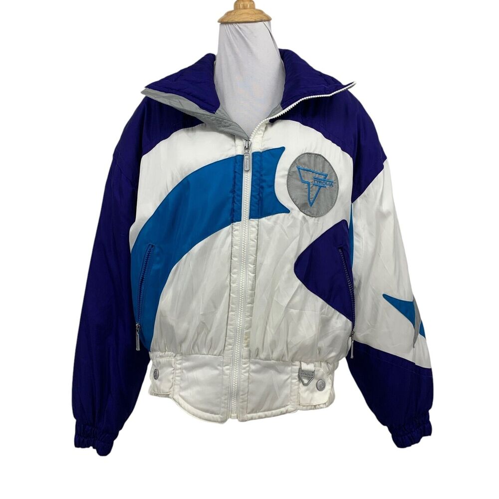 Vintage Tyrolia Head Jacket Womens 10 White Purple Ski Skiwear Full Zip Bomber